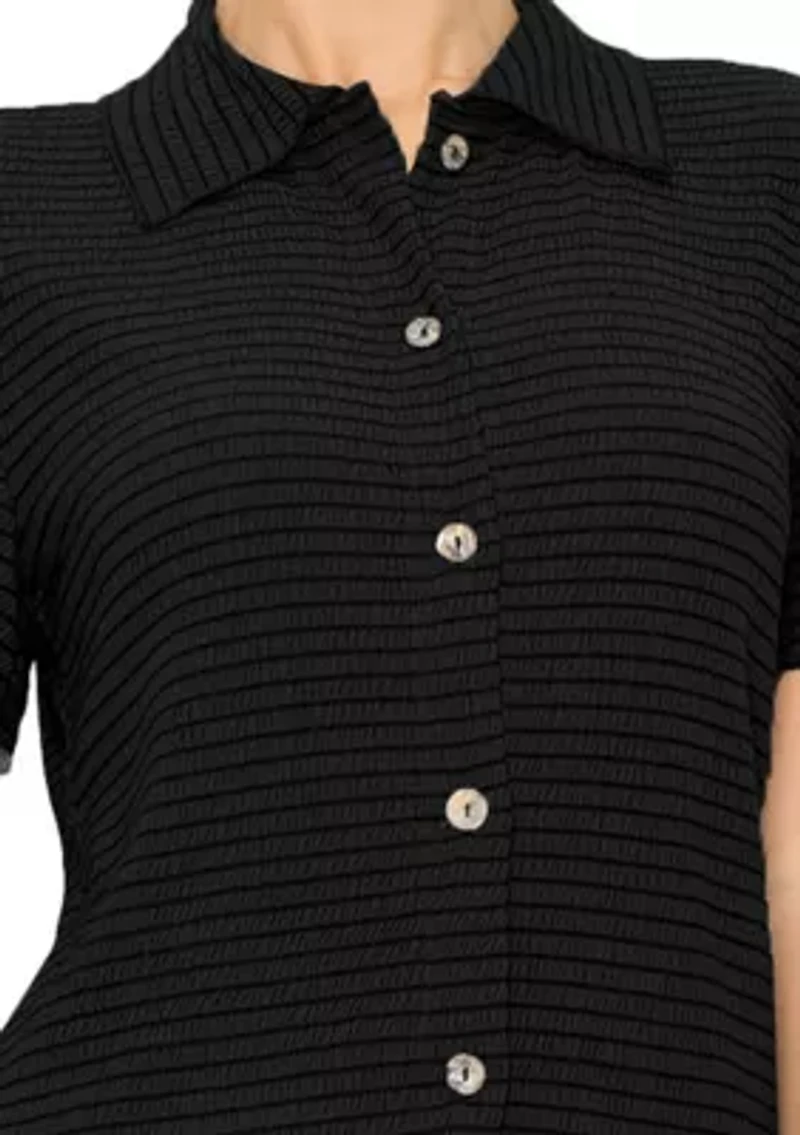 Smocked Jersey Short Sleeve Button Shirt