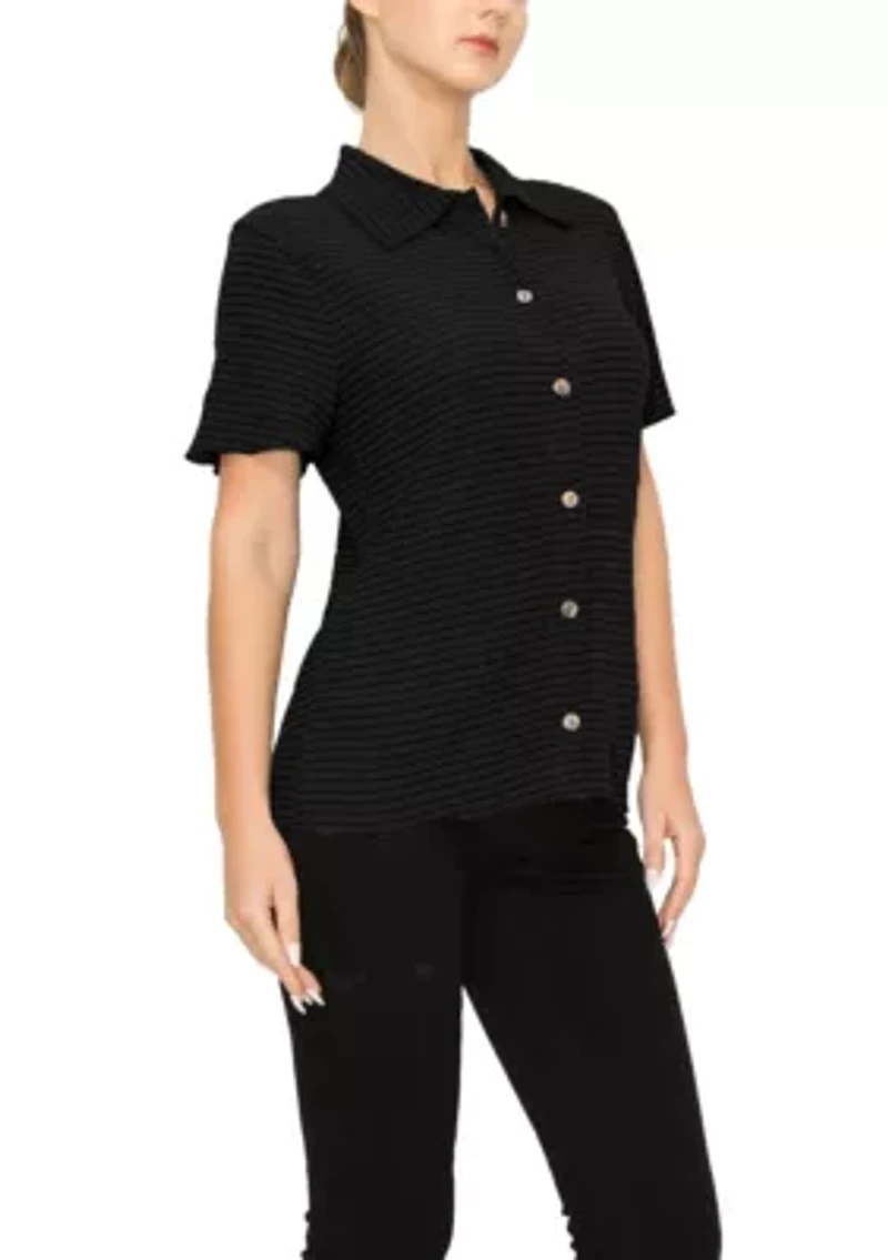 Smocked Jersey Short Sleeve Button Shirt