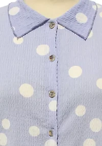 Polka Dot Crinkle Knit Short Sleeve Button Shirt