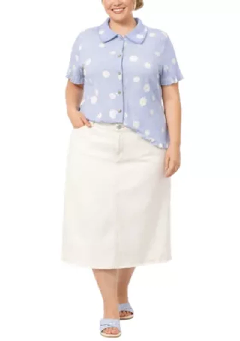 Polka Dot Crinkle Knit Short Sleeve Button Shirt