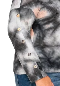 Brushed Tie Dye Waffle Crew Neck Button Sleeve