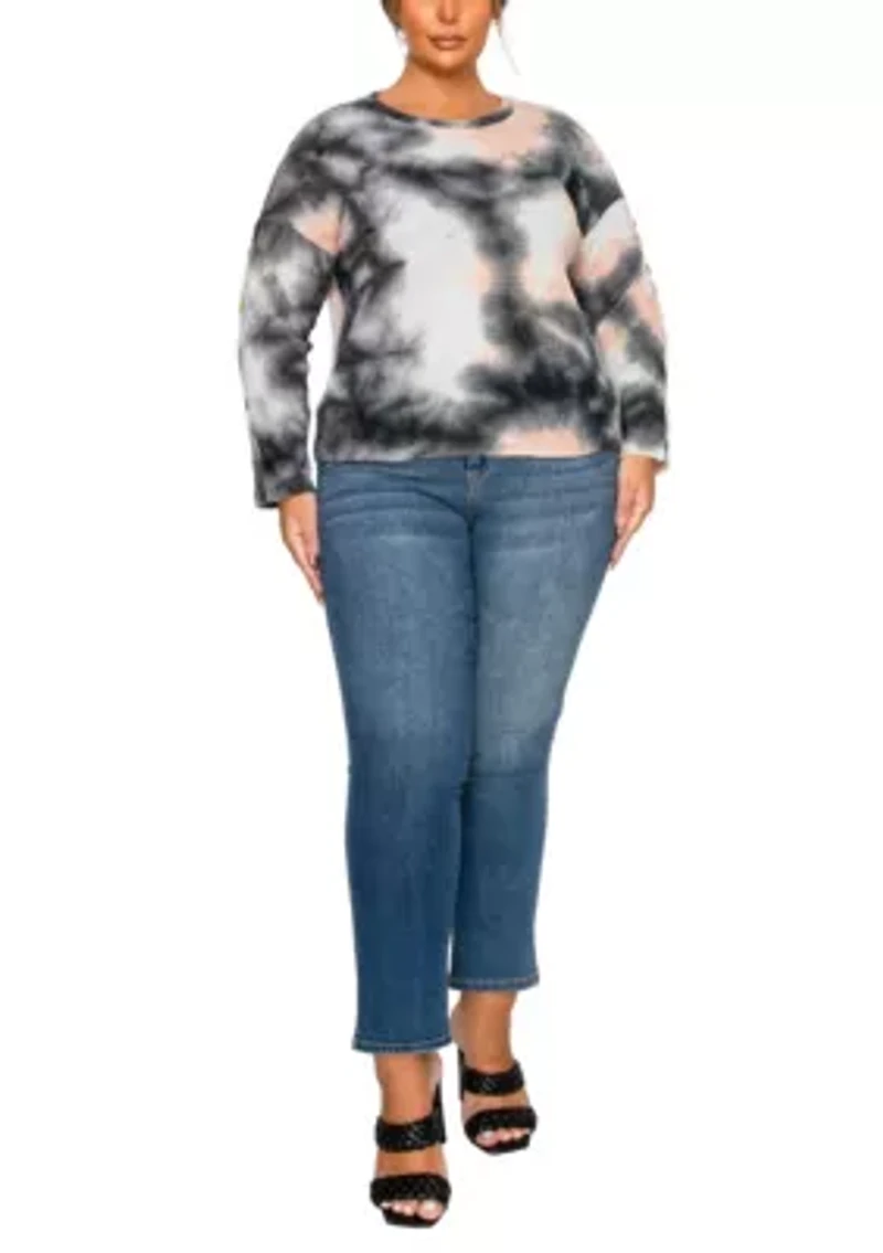 Brushed Tie Dye Waffle Crew Neck Button Sleeve