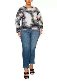 Brushed Tie Dye Waffle Crew Neck Button Sleeve