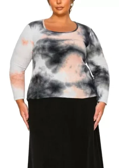 Brushed Tie Dye Waffle Square Neck Long Sleeve