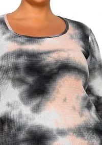 Brushed Tie Dye Waffle Square Neck Long Sleeve