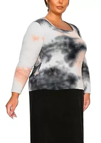 Brushed Tie Dye Waffle Square Neck Long Sleeve