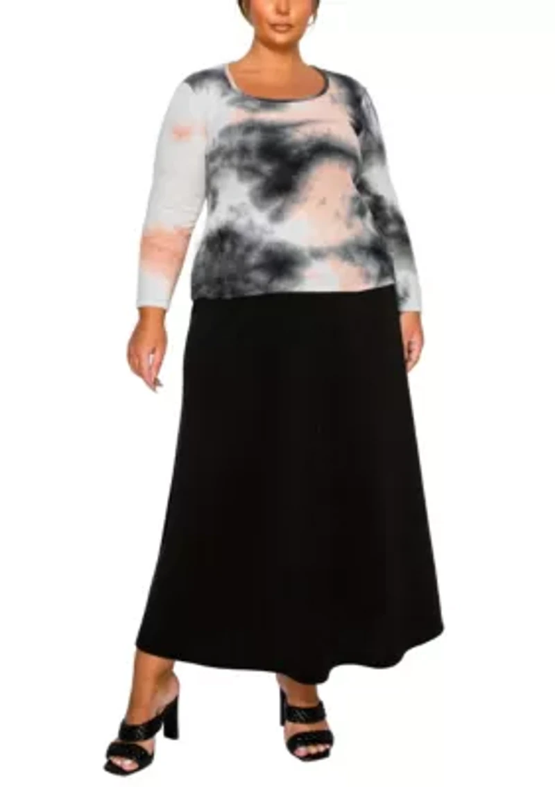 Brushed Tie Dye Waffle Square Neck Long Sleeve