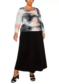 Brushed Tie Dye Waffle Square Neck Long Sleeve