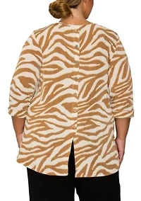 Zebra Textured Button Back 3Q Rolled Sleeve
