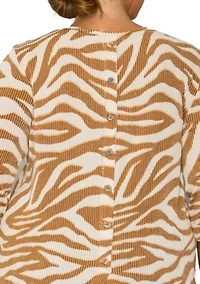 Zebra Textured Button Back 3Q Rolled Sleeve