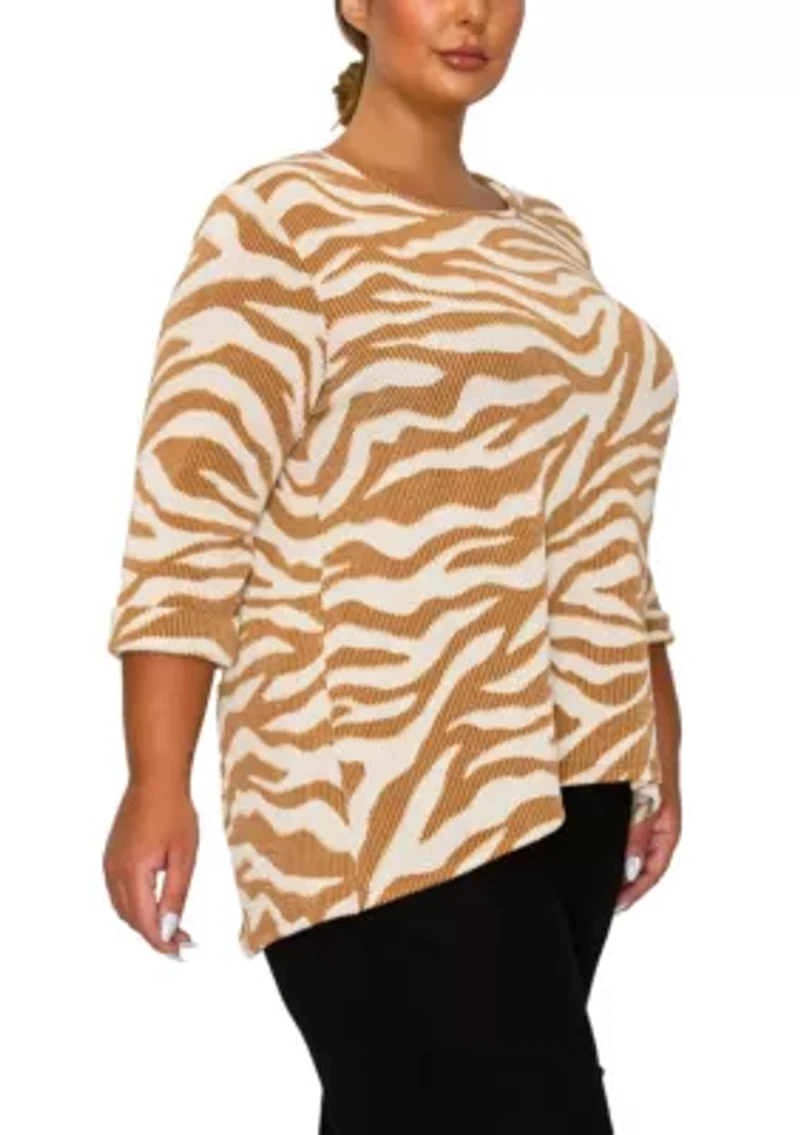 Zebra Textured Button Back 3Q Rolled Sleeve