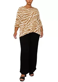 Zebra Textured Button Back 3Q Rolled Sleeve