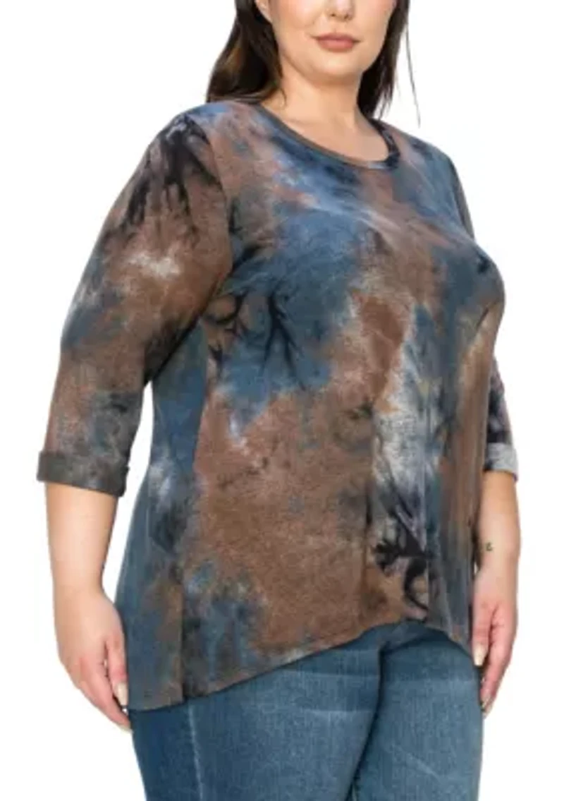 Hand Tie Dye Cozy 3Q Rolled Sleeve Button Back