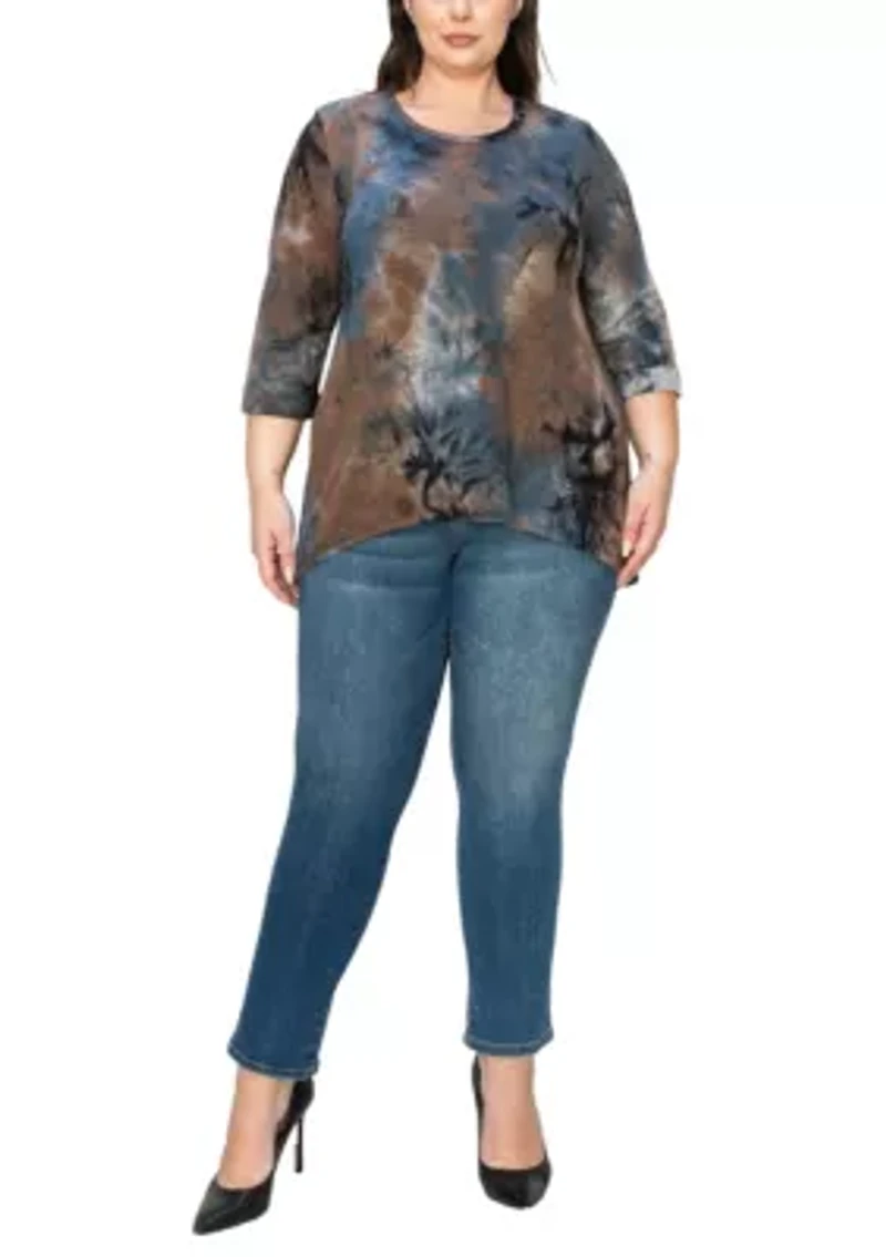 Hand Tie Dye Cozy 3Q Rolled Sleeve Button Back