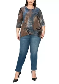 Hand Tie Dye Cozy 3Q Rolled Sleeve Button Back