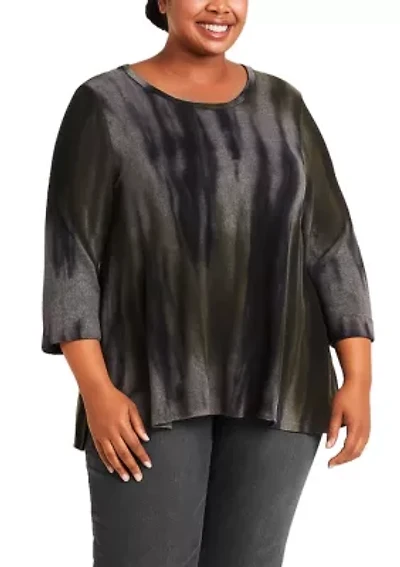 Tie Dye Cozy Button Back 3Q Rolled Sleeve