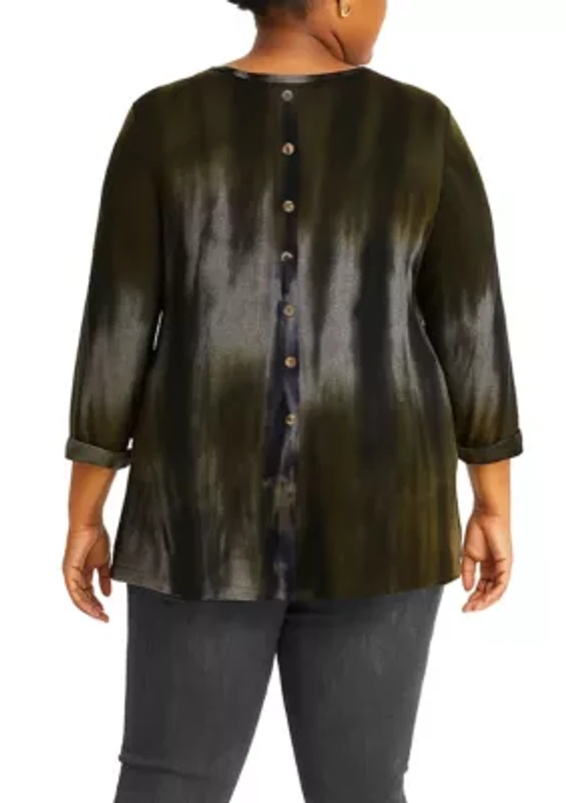 Tie Dye Cozy Button Back 3Q Rolled Sleeve