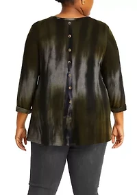 Tie Dye Cozy Button Back 3Q Rolled Sleeve