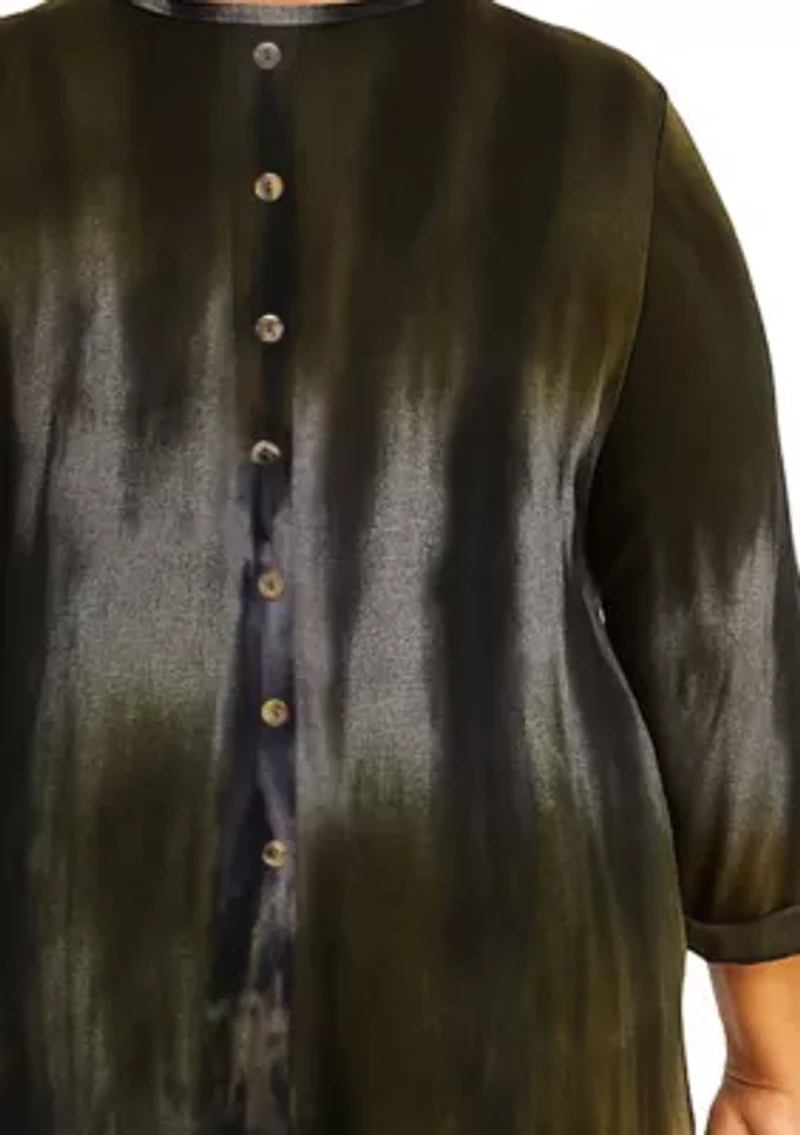 Tie Dye Cozy Button Back 3Q Rolled Sleeve