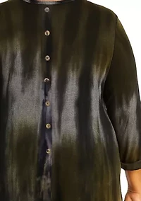 Tie Dye Cozy Button Back 3Q Rolled Sleeve