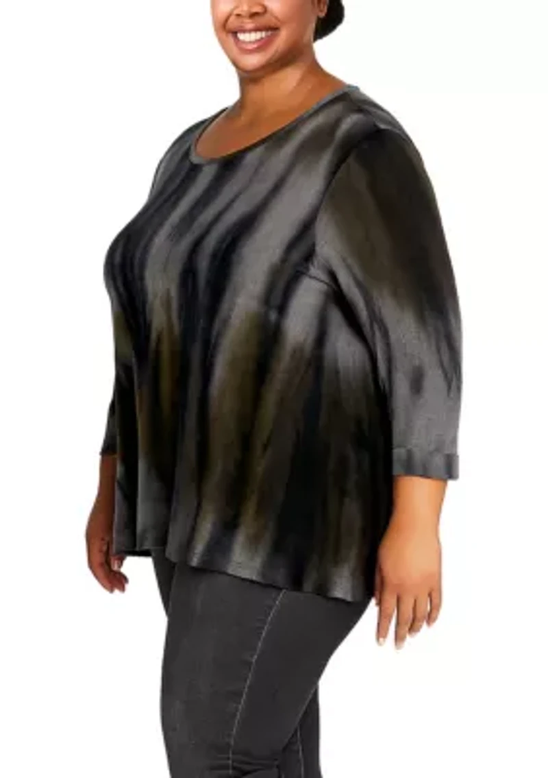 Tie Dye Cozy Button Back 3Q Rolled Sleeve