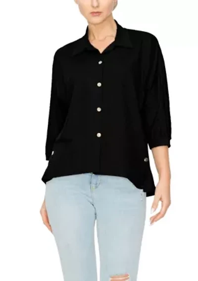 Chambray Jersey Panel Button Shirt 3Q Sleeve
