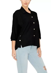 Chambray Jersey Panel Button Shirt 3Q Sleeve