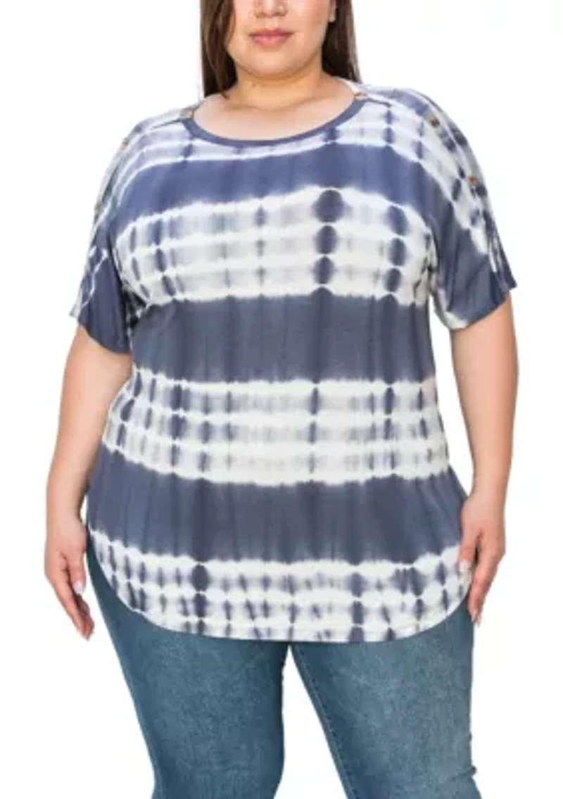 Hand Tie Dye Button Shoulder Short Sleeve