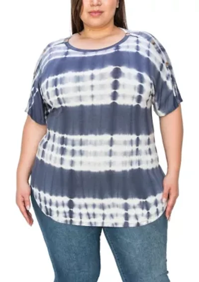 Hand Tie Dye Button Shoulder Short Sleeve