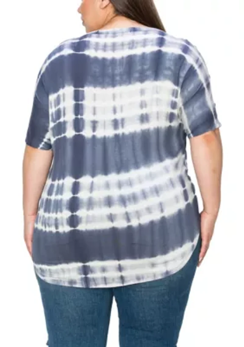 Hand Tie Dye Button Shoulder Short Sleeve