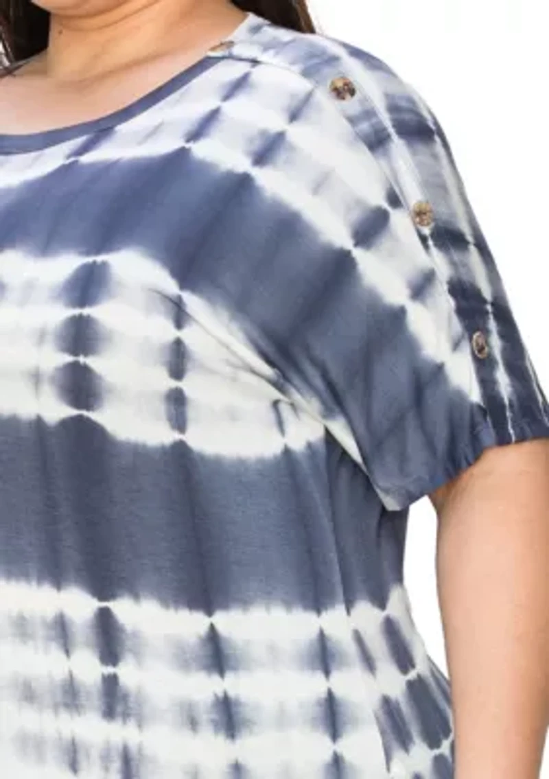 Hand Tie Dye Button Shoulder Short Sleeve