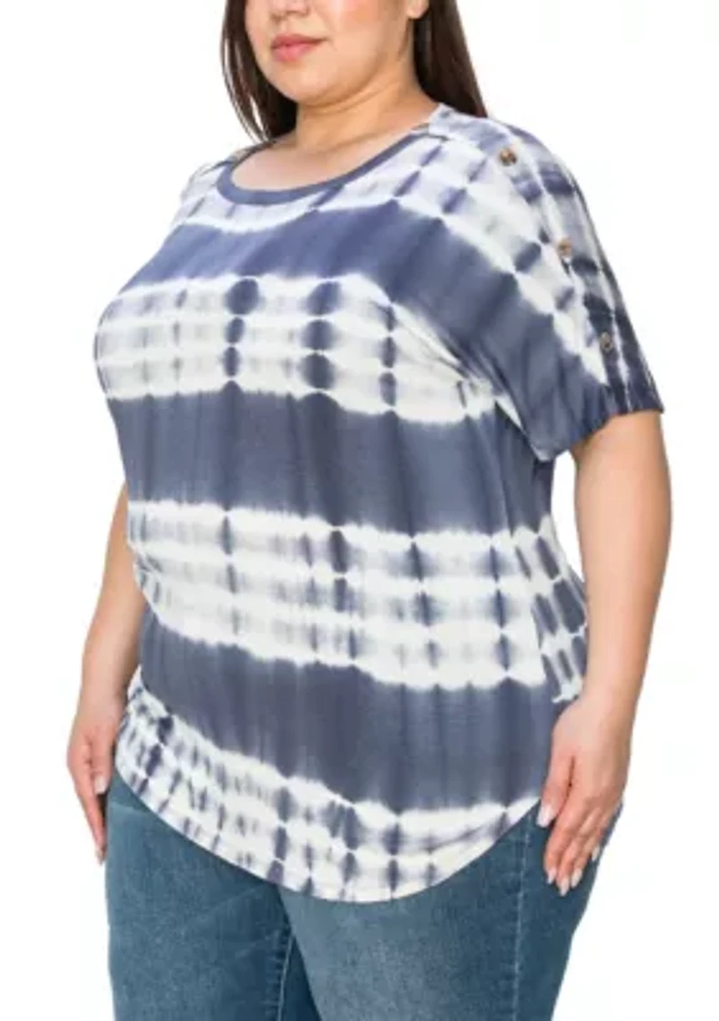 Hand Tie Dye Button Shoulder Short Sleeve