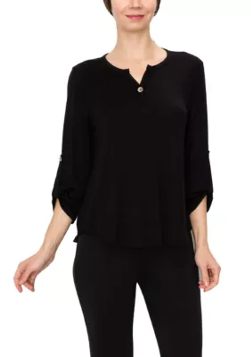 Ice Slub Jersey 1 Button Henley Rolled Tab 3Q Sleeve