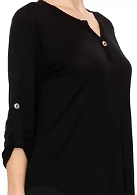 Ice Slub Jersey 1 Button Henley Rolled Tab 3Q Sleeve