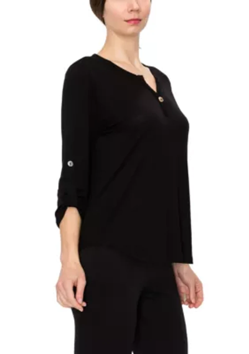 Ice Slub Jersey 1 Button Henley Rolled Tab 3Q Sleeve