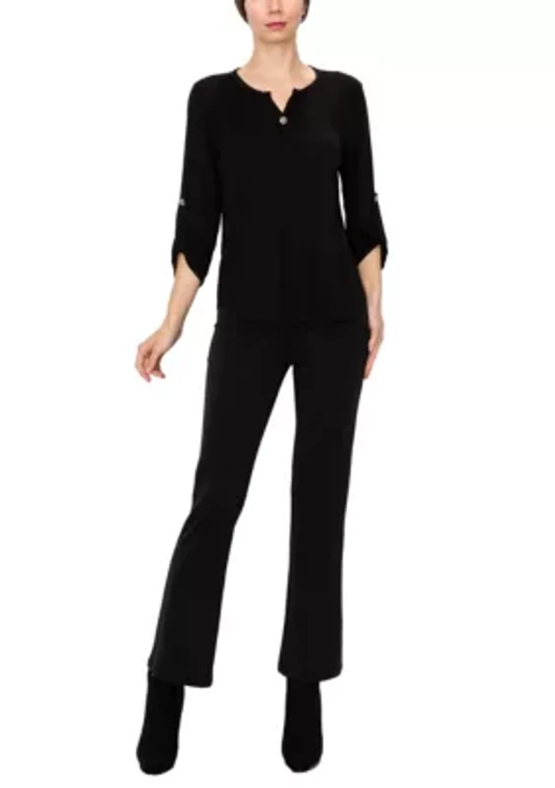 Ice Slub Jersey 1 Button Henley Rolled Tab 3Q Sleeve