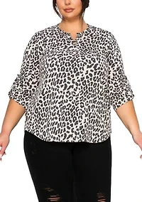 Animal Double Knit Textured 1 Button Henley 3Q Sleeve