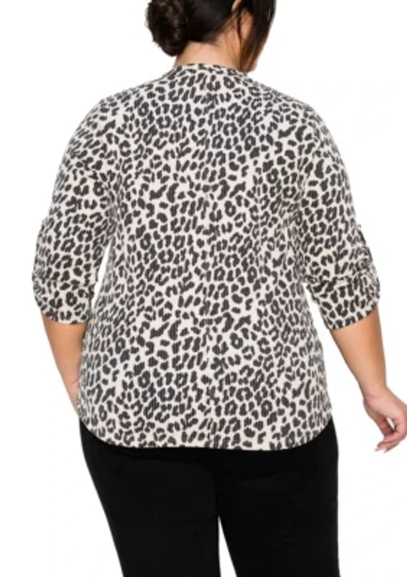 Animal Double Knit Textured 1 Button Henley 3Q Sleeve