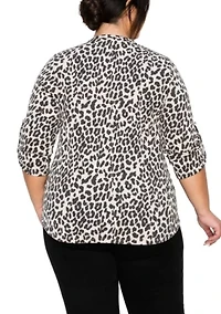 Animal Double Knit Textured 1 Button Henley 3Q Sleeve