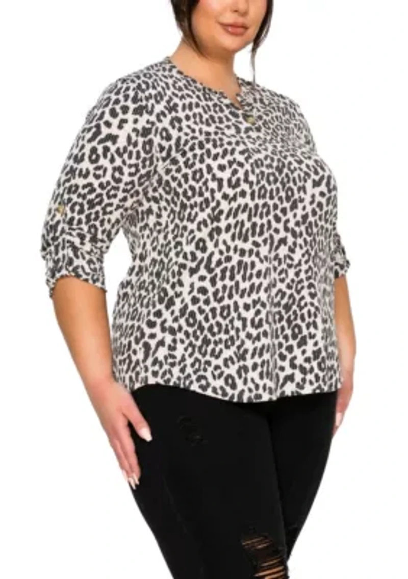 Animal Double Knit Textured 1 Button Henley 3Q Sleeve