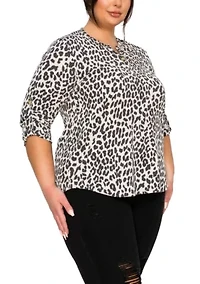 Animal Double Knit Textured 1 Button Henley 3Q Sleeve