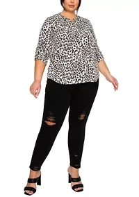 Animal Double Knit Textured 1 Button Henley 3Q Sleeve