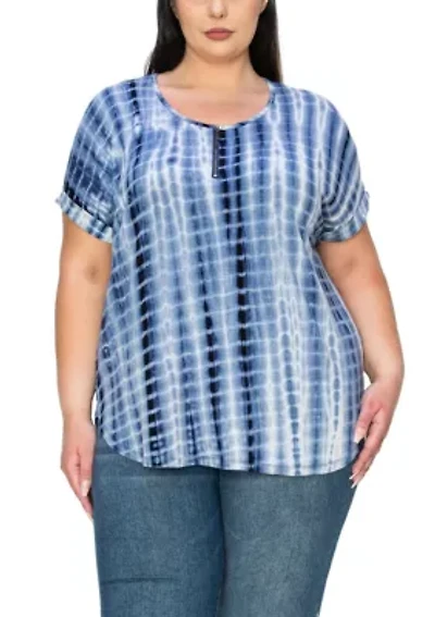 Hand Tie Dye Zipper Front Rolled Short Sleeve