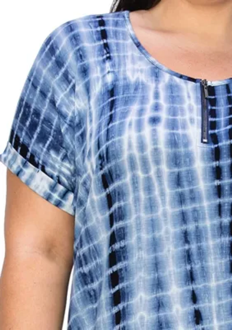 Hand Tie Dye Zipper Front Rolled Short Sleeve