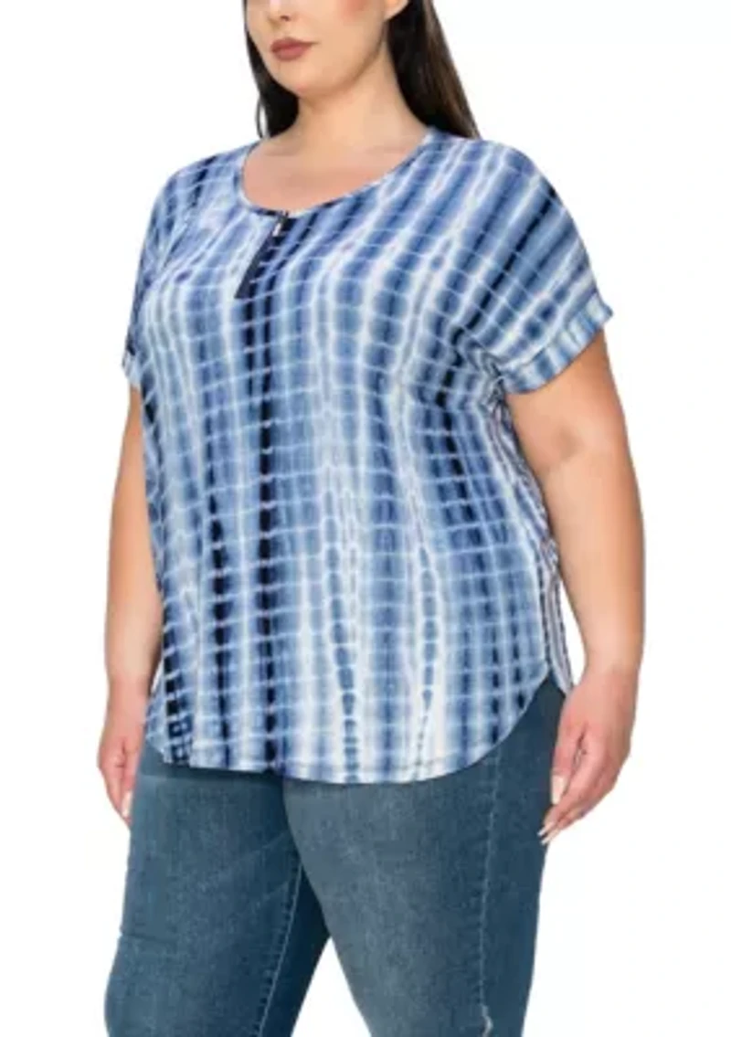 Hand Tie Dye Zipper Front Rolled Short Sleeve