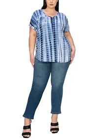 Hand Tie Dye Zipper Front Rolled Short Sleeve