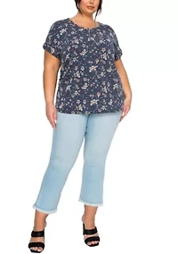 Boho Floral Rib Zip Front Dolman Tee