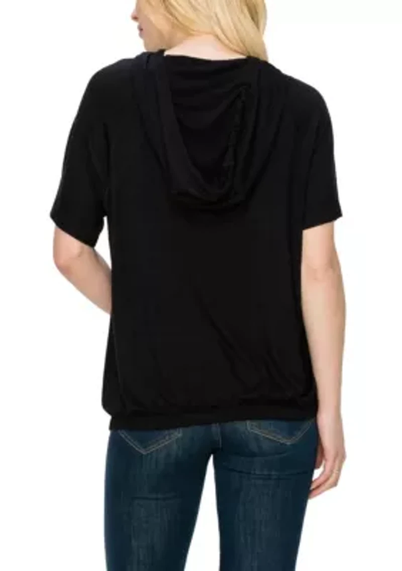 Ice Slub Jersey Hoodie Short Sleeve Elastic Hem
