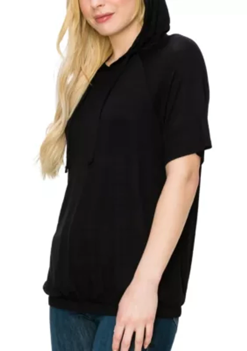 Ice Slub Jersey Hoodie Short Sleeve Elastic Hem
