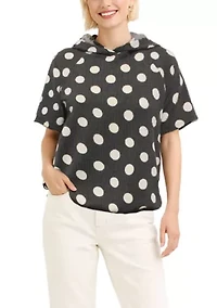 Polka Dot Double Knit Hoodie Short Sleeve Elastic Hem